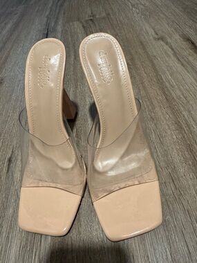 Charlotte Russe Nude Clear Block Heel Mules